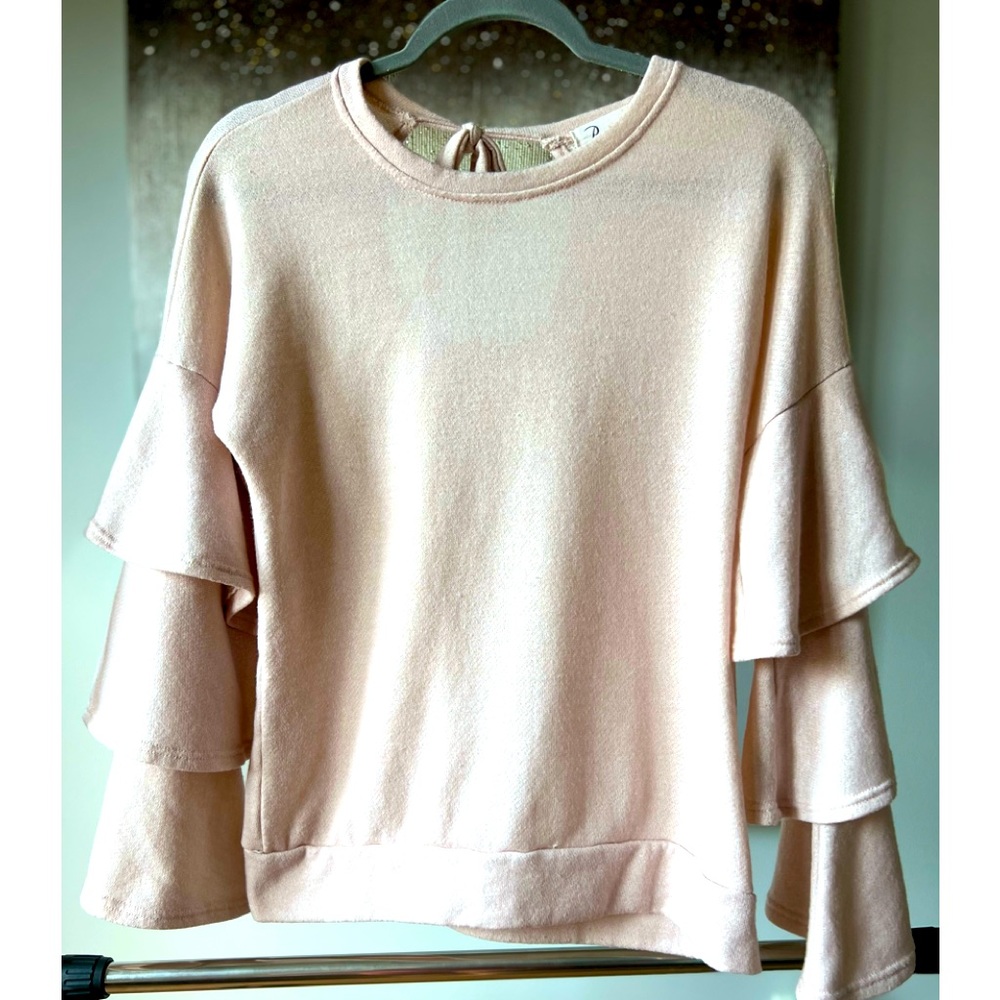 Light Rose Pink Bell Sleeve Sweater